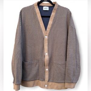 Krost Men's Tan and Navy Patterned Cardigan